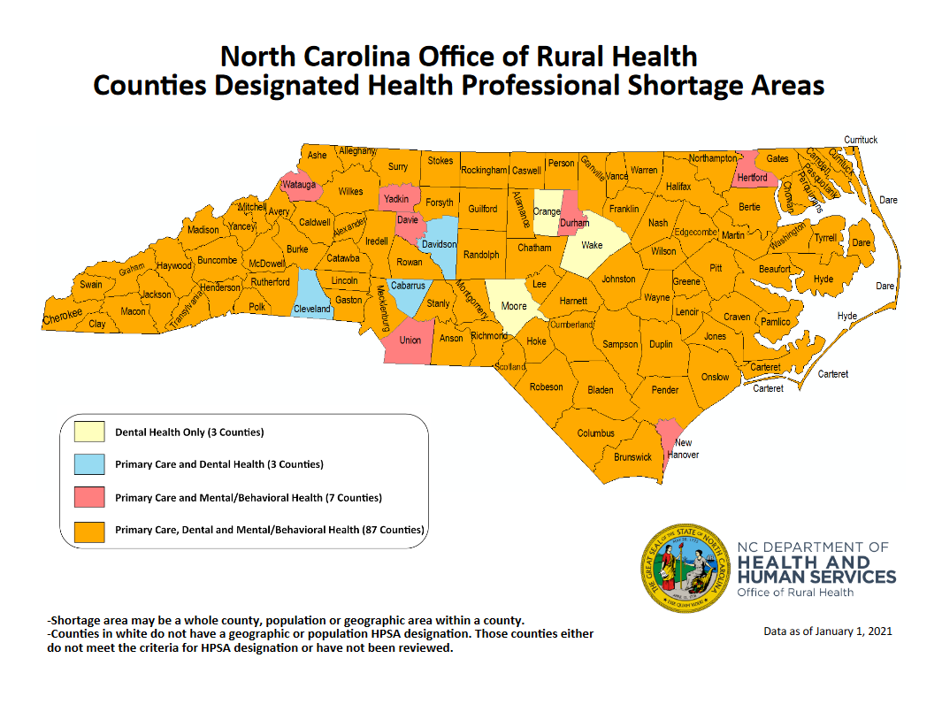 NC Office of Rural Health: Counties Designated Health Professional Shortage Areas