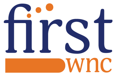 FIRST in blue letter with an orange bold line and wnc in orange letters